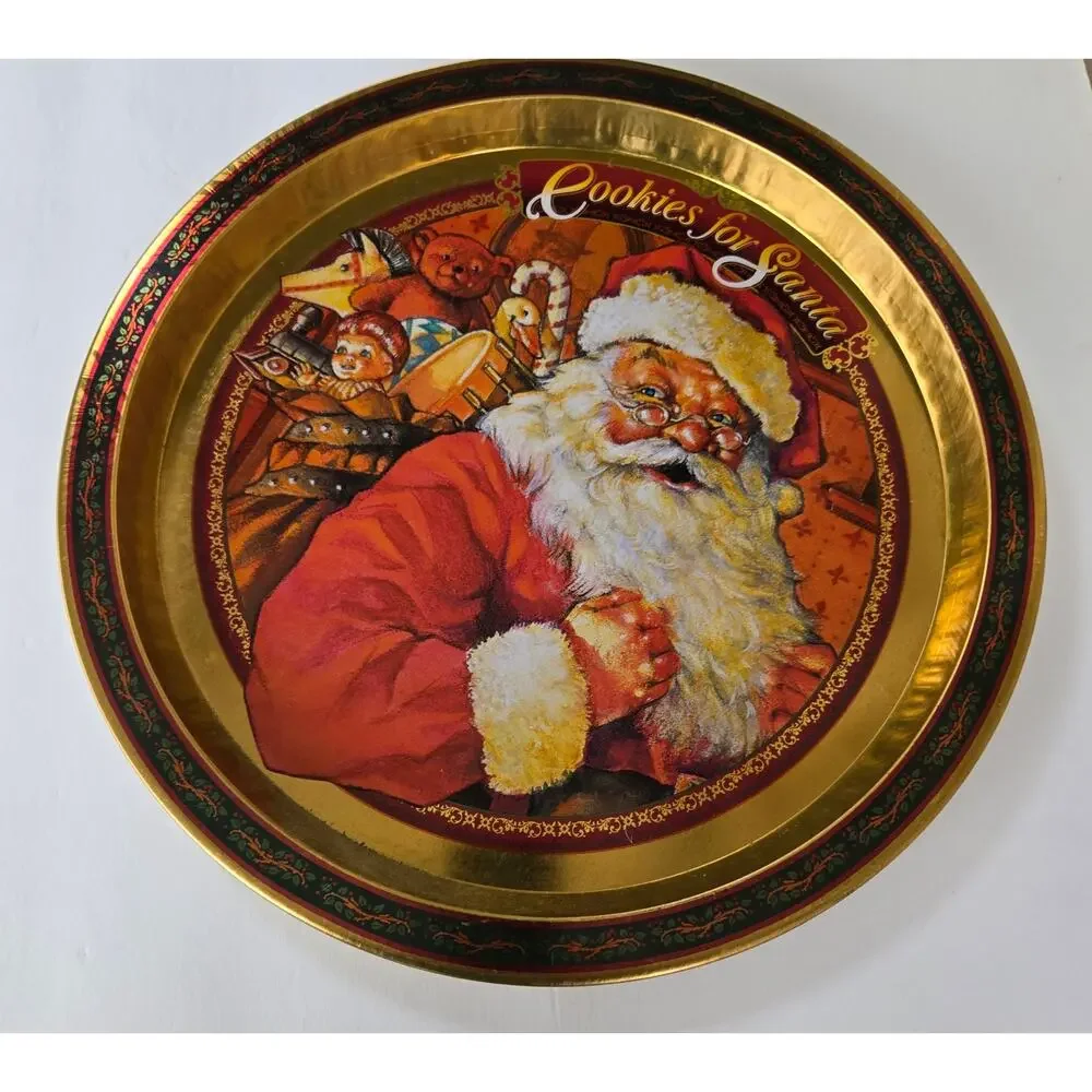 Vintage Cookies for Santa Tin Tray Classic Illustration of Santa Claus Festive